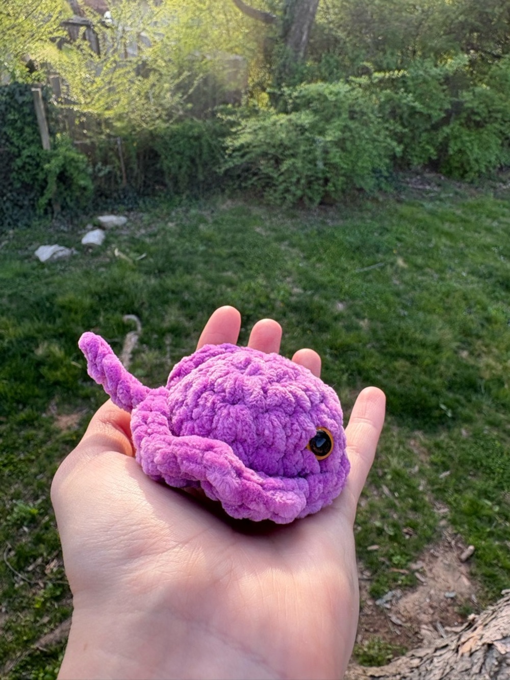 Handmade Plush Fiber Art Ray - Purple Crochet Ocean Buddy - Picture 7 of 11